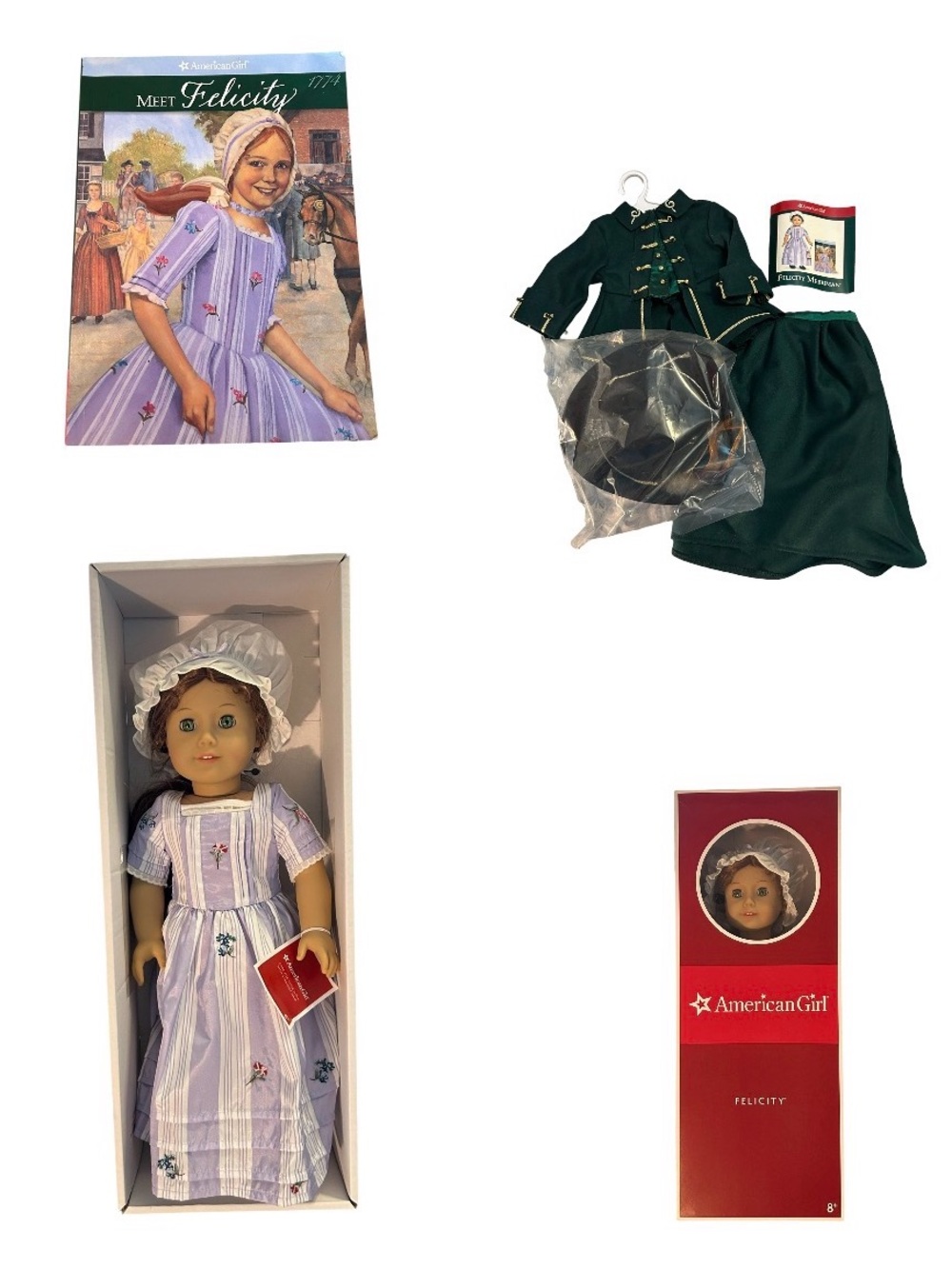 American Girl Felicity Historical Doll with Lavender Dress and riding Outfit
